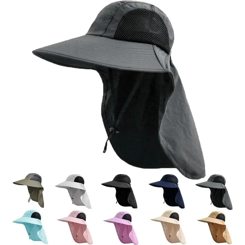 UPF 50+ UV Protection Sun Hat with Neck Flap, Wide Brim Breathable Boonie Hat, Adjustable Outdoor Safari Hat for Men & Women, Perfect for Hiking, Fishing & Camping