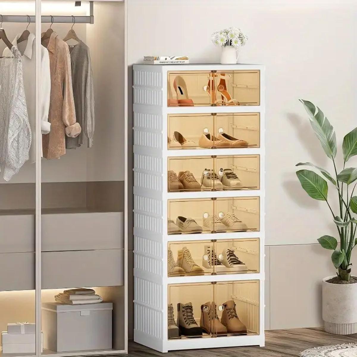 3/6/9-layer transparent storage box with no installation required, stackable and foldable shoe storage box with transparent door, plastic shoe box, easy to assemble.