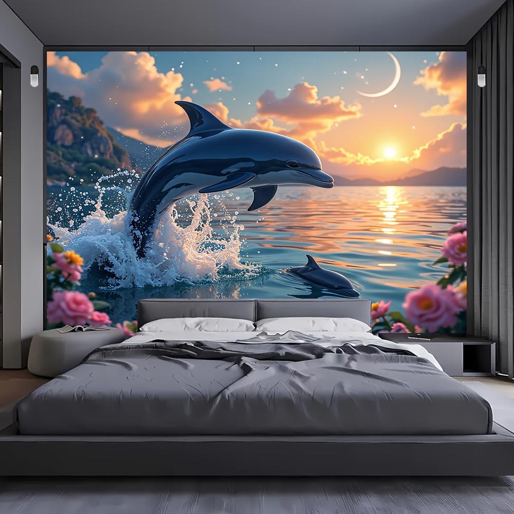 1pc Vibrant Dolphin Sunset Polyester Backdrop, Multipurpose Tapestry for Living Room, Bedroom, Office & Home Decor, No Electricity Needed, Perfect for General Celebrations & Seasonal Party Decor, Dolphin Decor