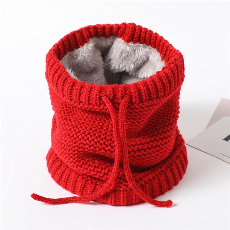 New Knitted Scarf Women's Solid Color Velvet Scarf Cover Winter Turtleneck Decorative Versatile Drawstring Plain Pattern