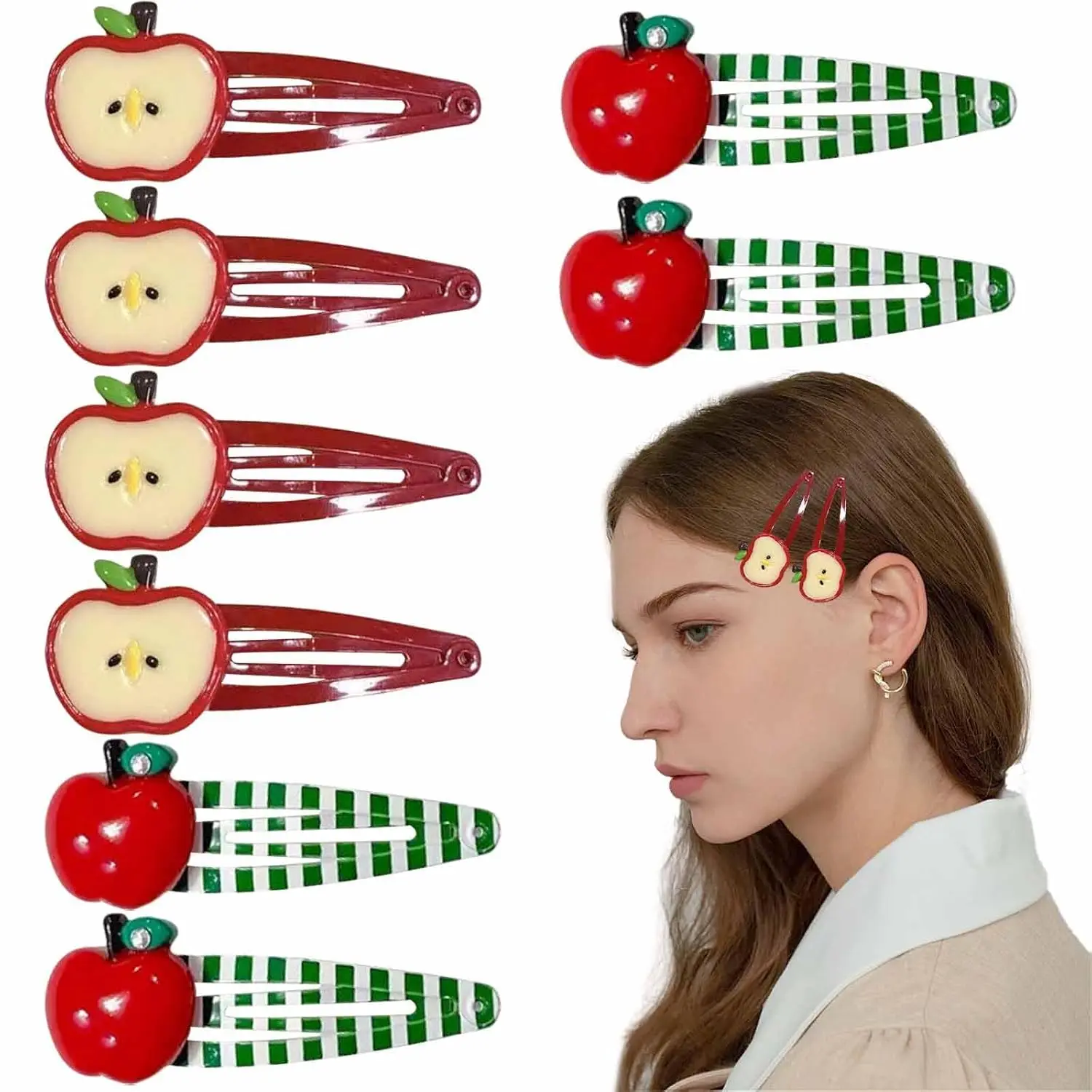 8 count Red  Hair Clips Cute Fruit Hair Bows  Barrettes with Rhinestones Mini Teacher Student Hair Jaw Clip for Women Girls Decorative Thick and Thin Hair Accessories (2 Styles)