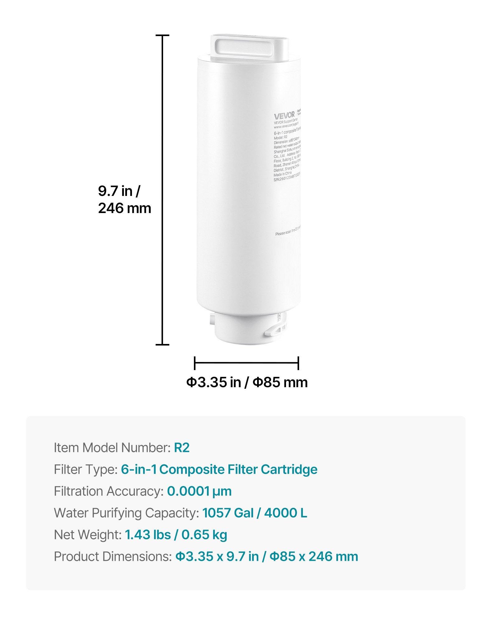 VEVOR 6-Stage RO Composite Filter – Reverse Osmosis Water Filter Cartridge Replacement, Blocks Impurities & Adsorbs Odors, Compatible with VEVOR X811B Ice Maker Water Dispenser