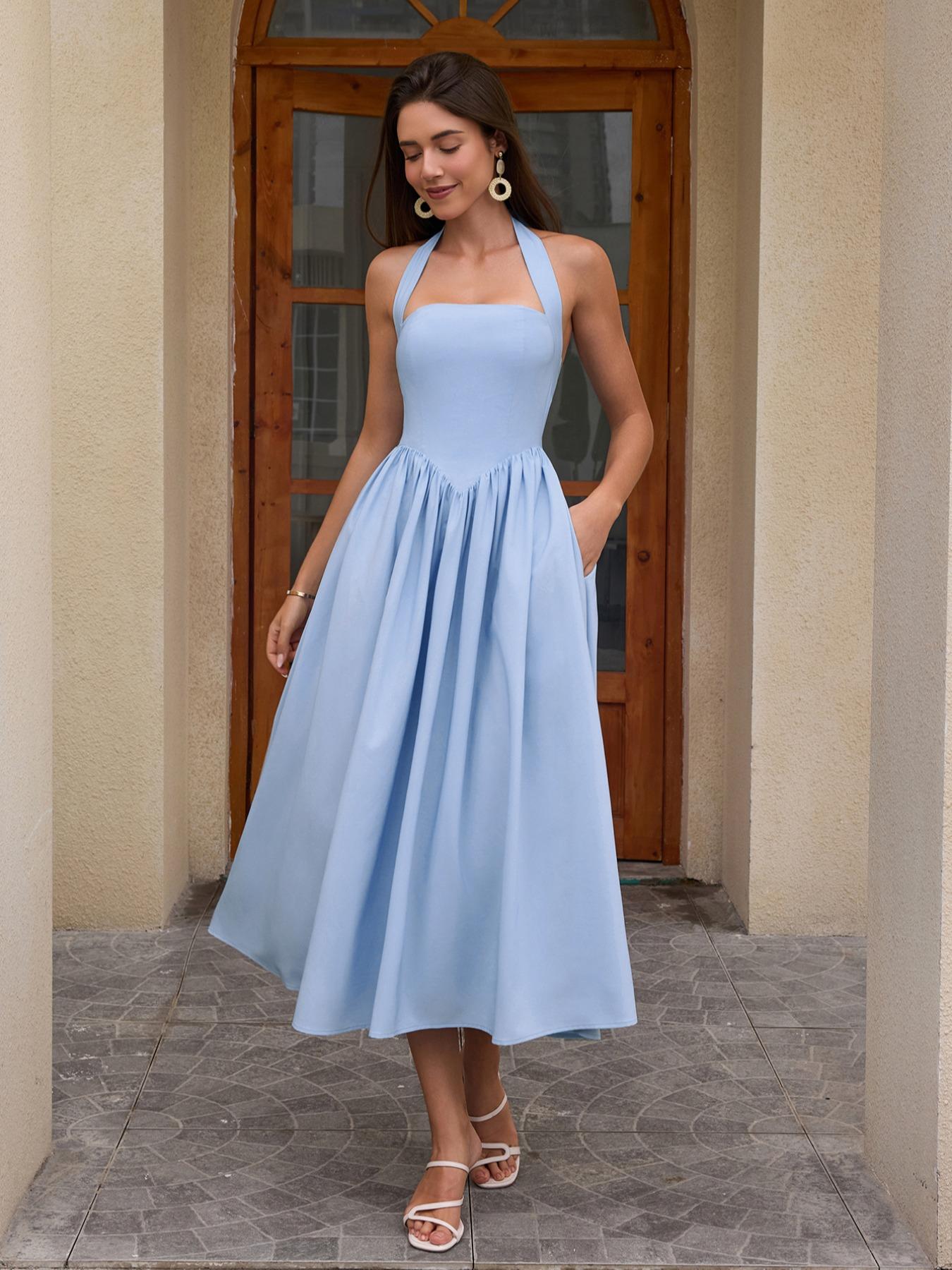 Women's Elegant Minimalist A-Line Sleeveless Dress with Pockets, Lady Slim- Fitting Chic Fitted Long Gown, Plain Design for Daily Wear, Stylish Backless Neckline, Everyday Womenswear, Casual Dresses - TikTok Shop Women's Elegant Minimalist A-Line Sleeveless Dress with Pockets, Lady Slim- Fitting Chic Fitted Long Gown, Plain Design for Daily Wear, Stylish Backless Neckline, Everyday Womenswear, Casual Dresses - TikTok Shop