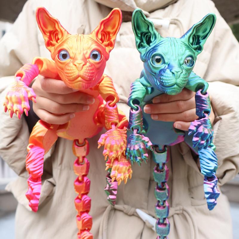 3pcs 3D Printed Cute Large Hairless Cat Decorative Figurine, Realistic Eyes, Colorful Kitten Gift Set, Perfect Holiday Party Decoration