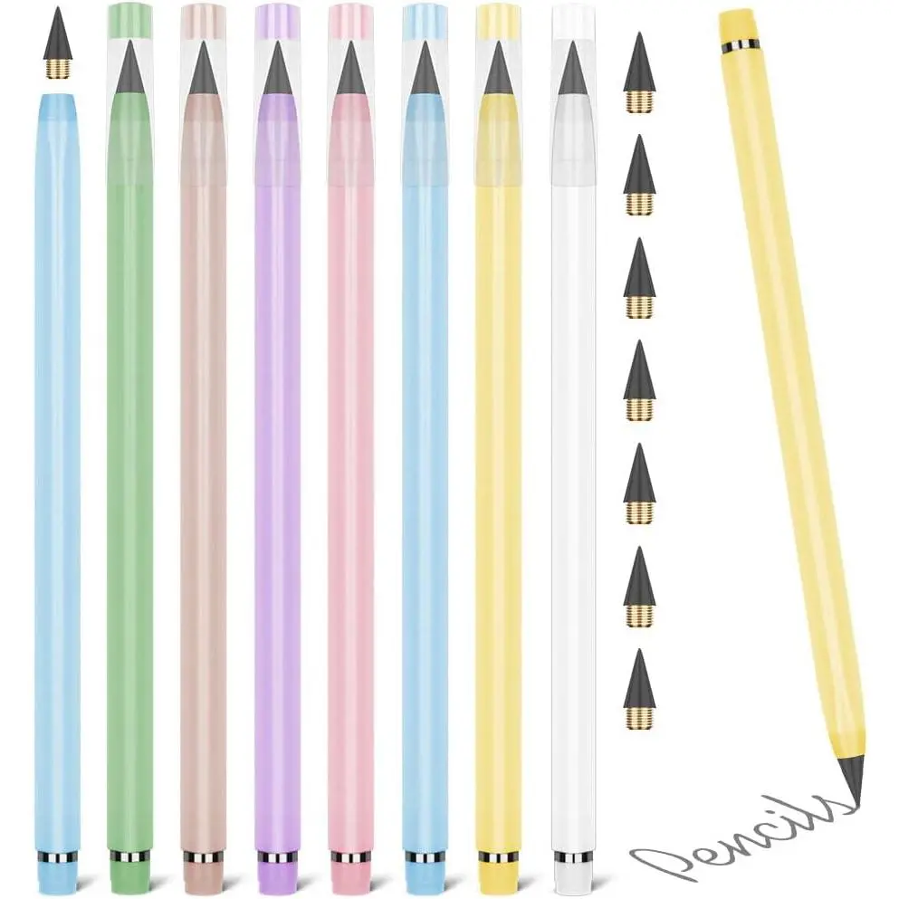 Inkless Pencil,7PCS Infinity Pencils with Extra 7 Eraser  Inkless Everlasting Pencil with 7 Replaceable Nibs for Students Writing Drawing  Office School Supplies