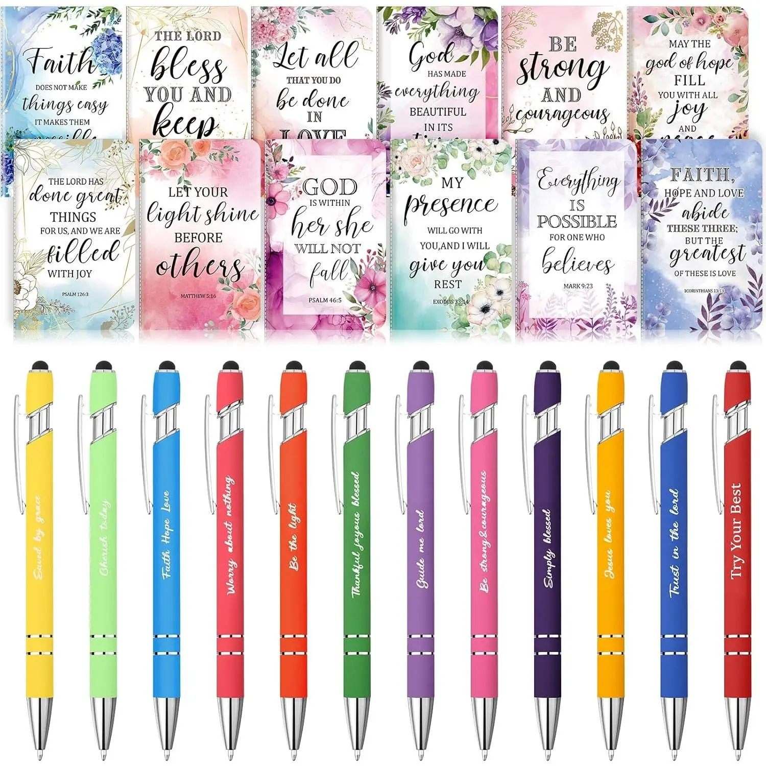 24 count Christian Gifts Notebooks and Pens Bulk -  Pocket Notebooks Scripture Ballpoint Pens, Flower Inspirational Journal Faith Based Gifts for Church Coworkers Women  Staff