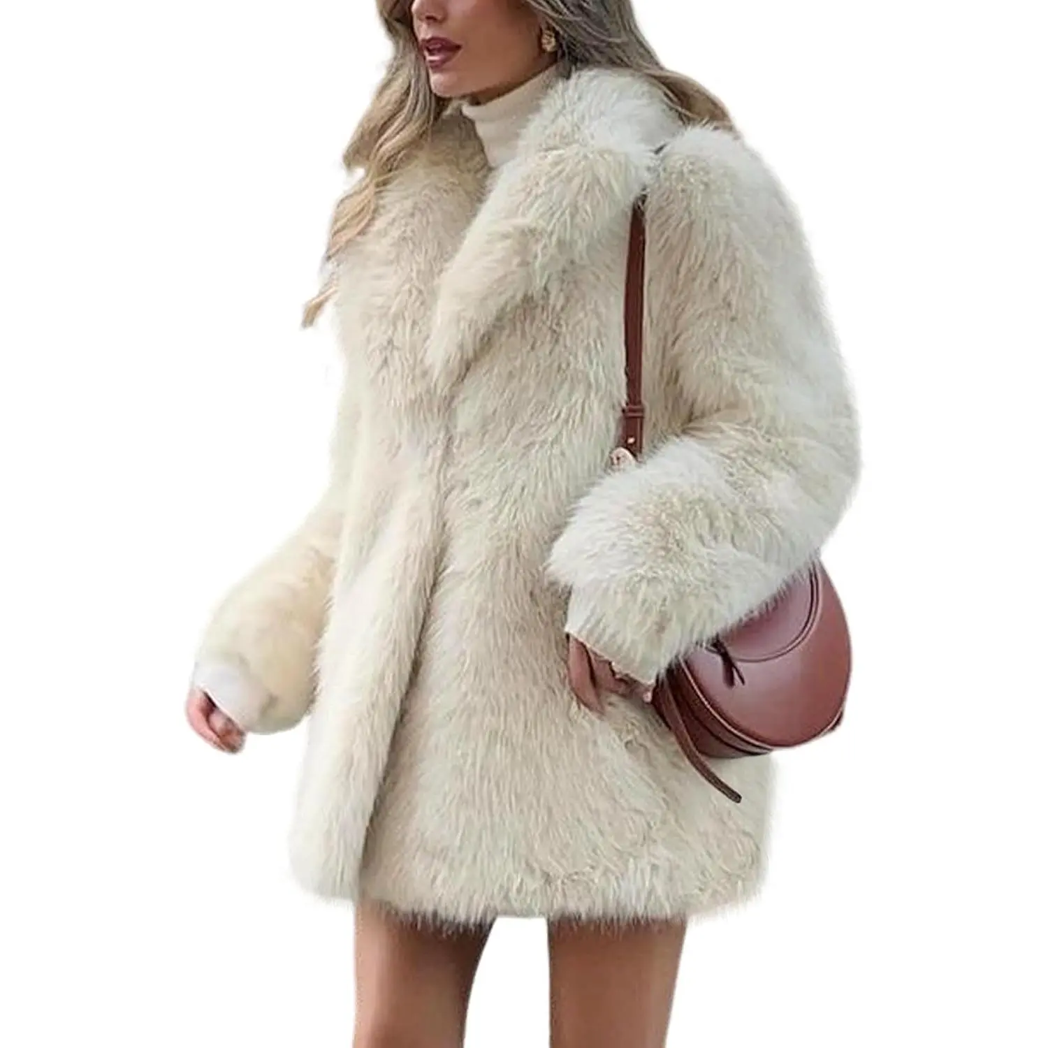 Yimoon Womens Faux Fur Coat Fluffy Lapel Furry Jacket Long Sleeve Shaggy Long Coat Winter Warm Coats Outerwear