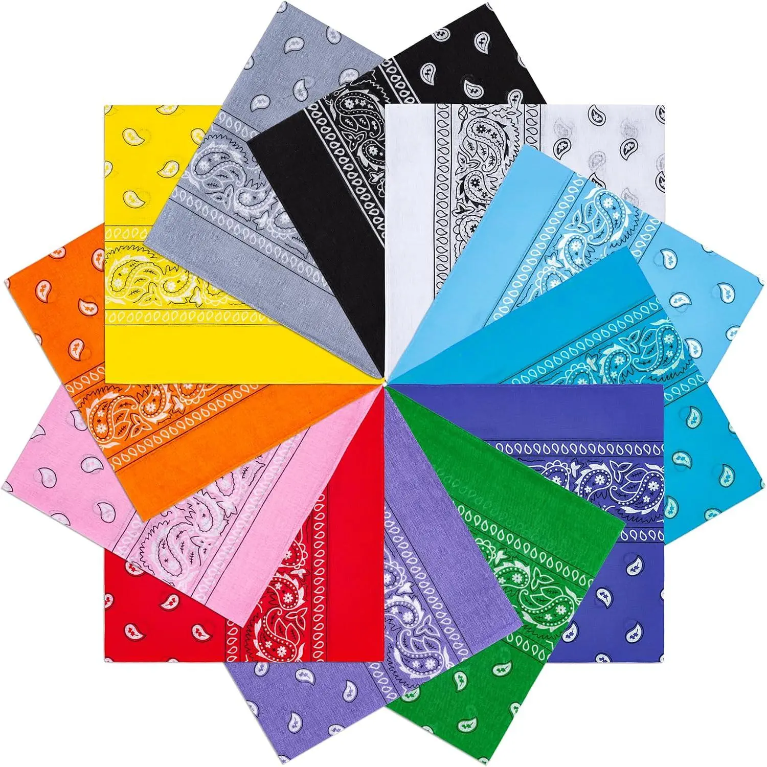 12Pcs 100% Premium Cotton Paisley Square Handkerchiefs, 22x22" Bandanas for Men-Women, Multi-Use Hair Headband
