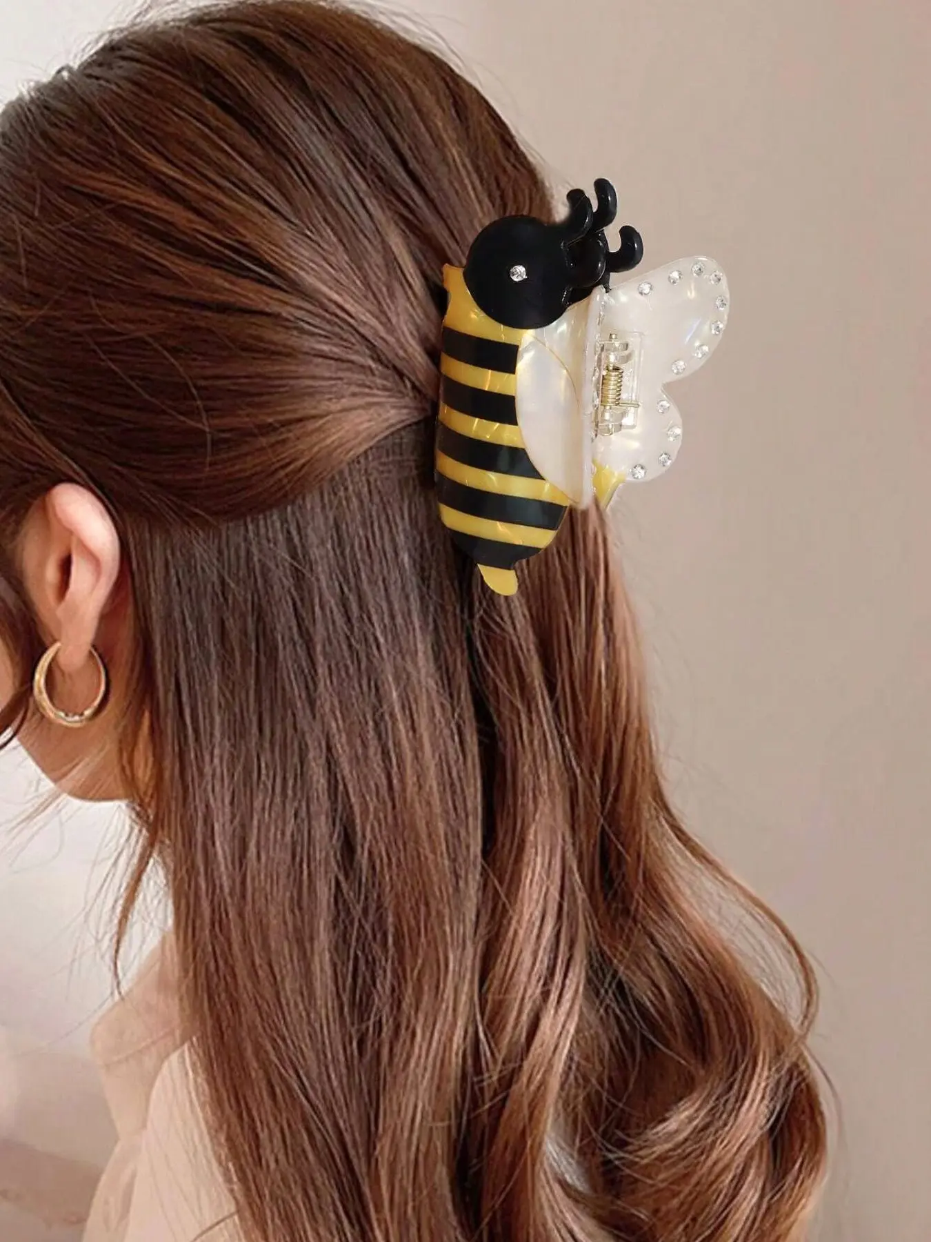 Women's Cute Bee Hair Claw, Claw Hair Clips, Fun Cartoon Hair Accessory, Fashion Diamond Accent, Perfect for Elegant Half-Up Hairstyles, Party, School, Office, Daily Wear