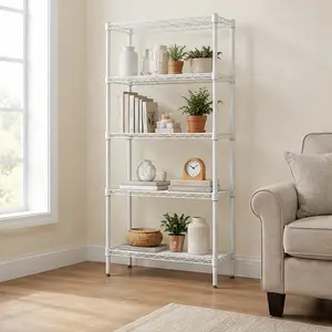ARCH 5-Tier Adjustable Heavy-Duty Wire Shelving Unit, Rust-Resistant Metal Storage Rack, 29.53" D x 13.78" W x 59.06" H, White Iron+Plastic, Ventilated Mesh Shelves for Kitchen Pantry Garage Bathroom Laundry Office, Tool-Free Assembly, 5 Shelves