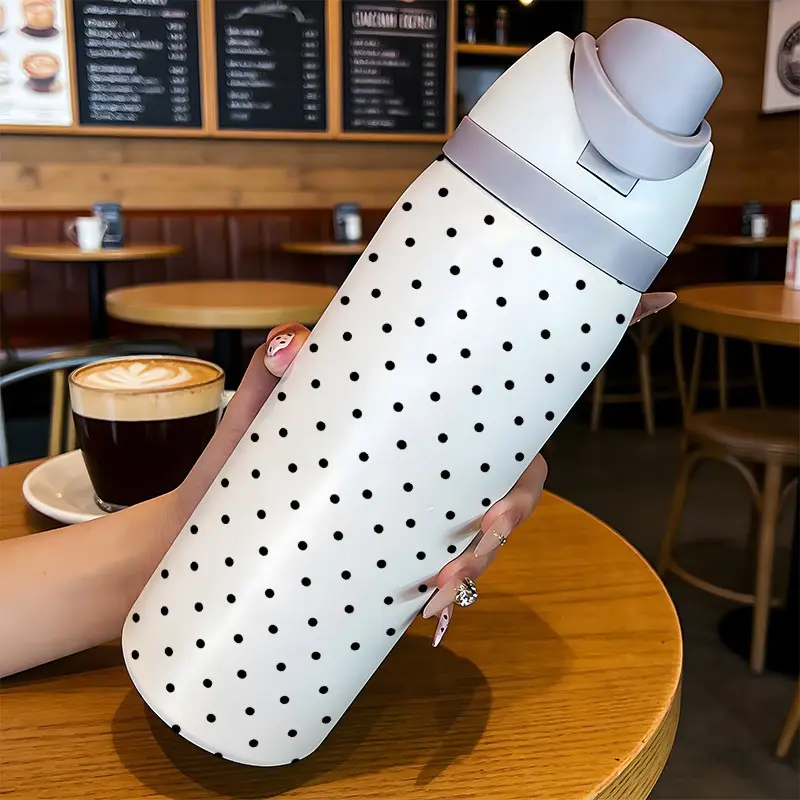 32oz Spotted Dual-Drink Sports Water Bottle, Stainless Steel Vacuum Insulated, Large Capacity Fruit Cup, Perfect Gift for Women, Insulated Travel Drinkware, Drinkware, Straw, Portable, Vacuum Insulated Flask, Insulated Water Bottles