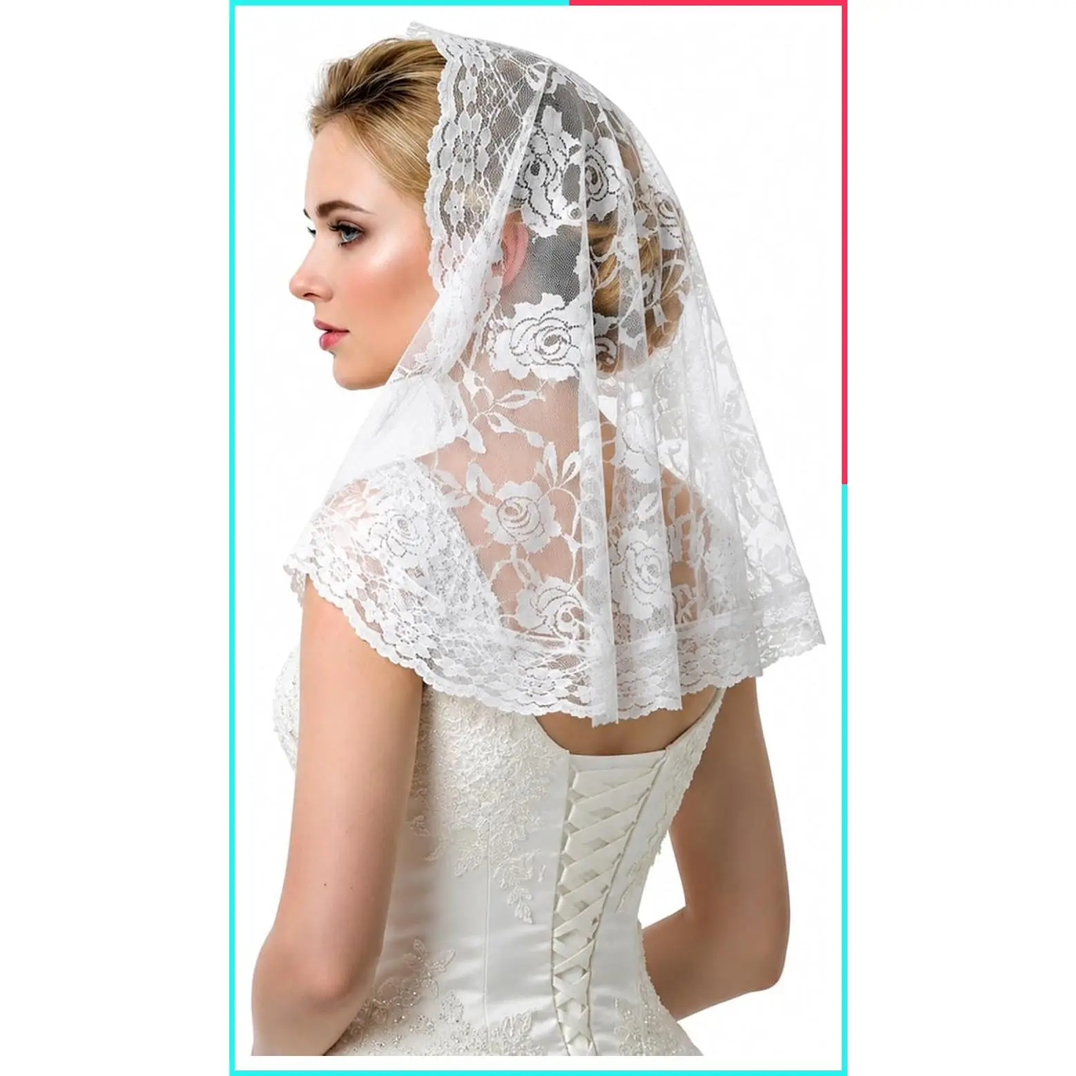 White Lace Catholic Mantilla Veil for Women Church First Communion Wedding