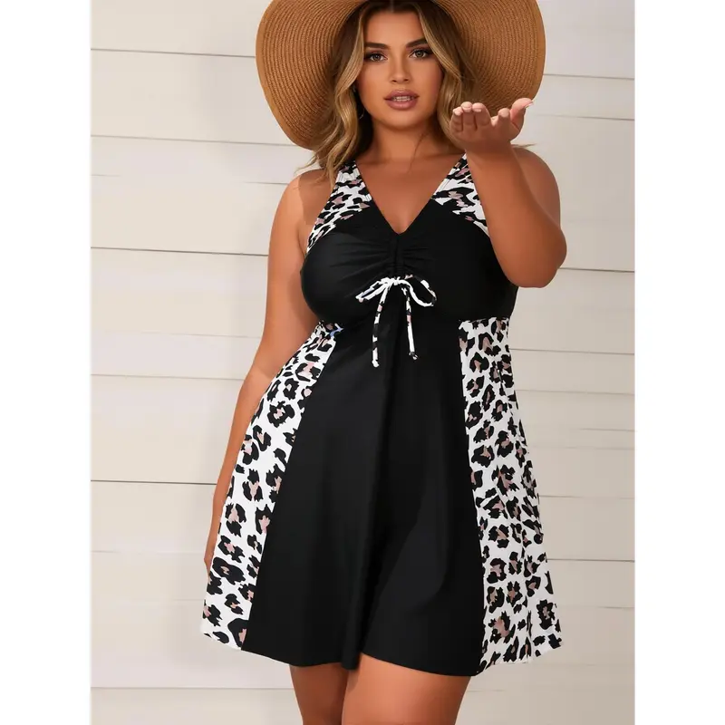 Plus Size Black Mesh Panel Tummy Control Swim Dress Yours Clothing