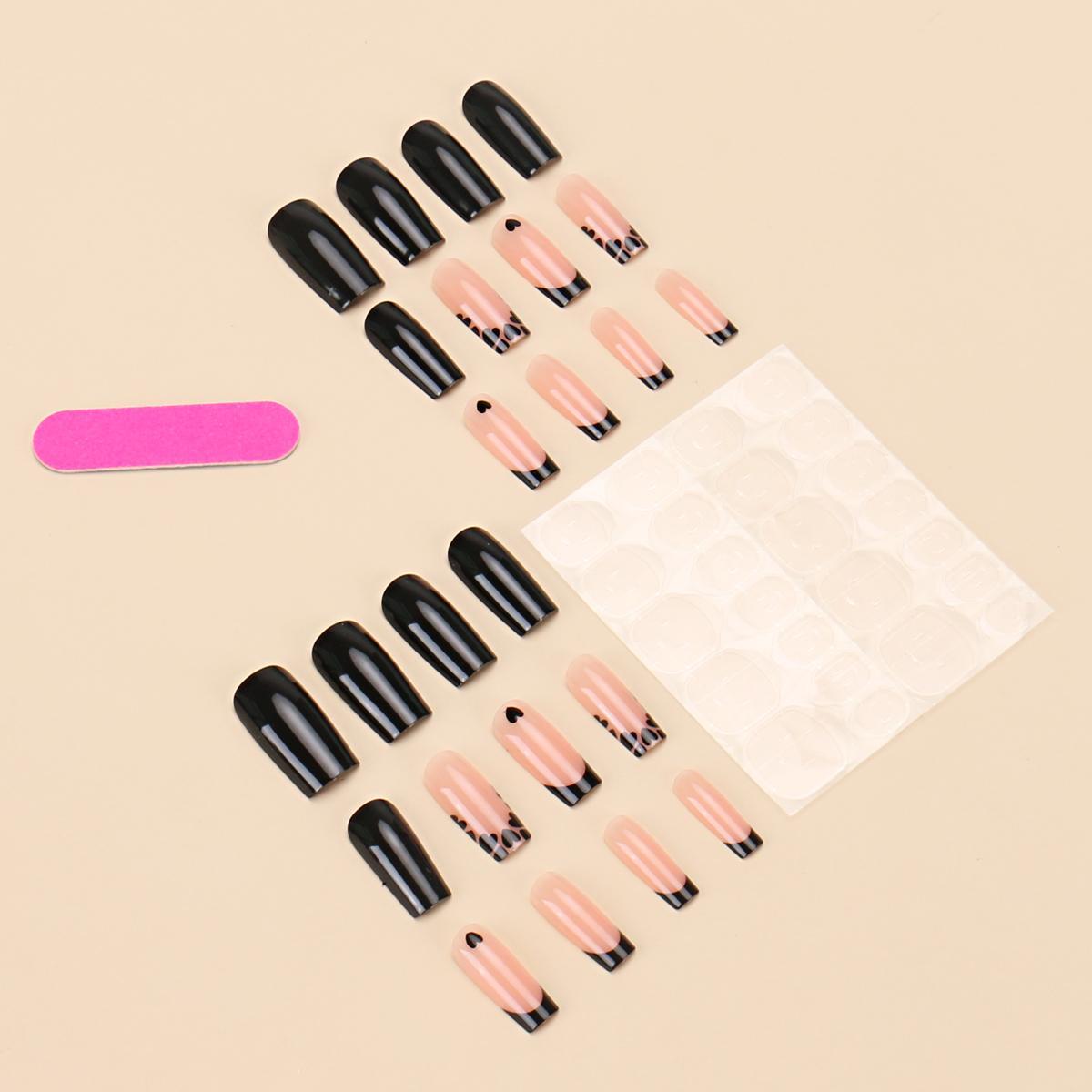 Heart Pattern Short Square Fake Nail Kit, 24pcs French Style Press on Nails for Women & Girls DIY Nail Art Design, Elegant Stick on Nails French Tips Nails Kit, Nail Art Products
