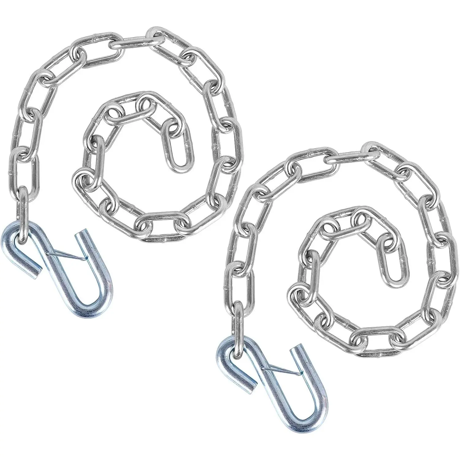 1/4" X 27" Grade 30 Steel Boat Trailer Safety Chain with Spring Clip Hooks 5000 lbs, 2 Pcs
