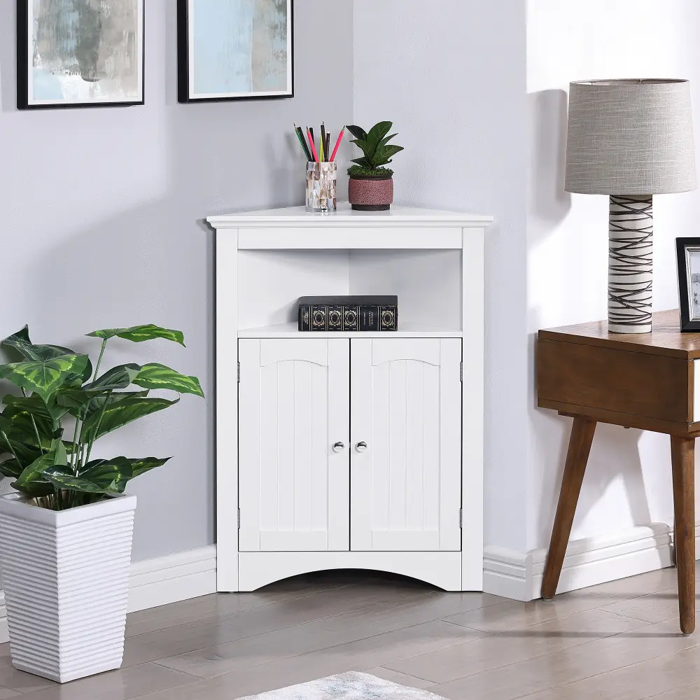 Corner Cabinet, Bathroom Floor Corner Cabinet with Doors and Shelves, Freestanding Storage Cabinet for Bathroom, Kitchen, Living Room, Slim Space Saving Organizer Cabinet, Wooden Sideboard Cabinet, Tall Corner Storage Cupboard for Home Organization