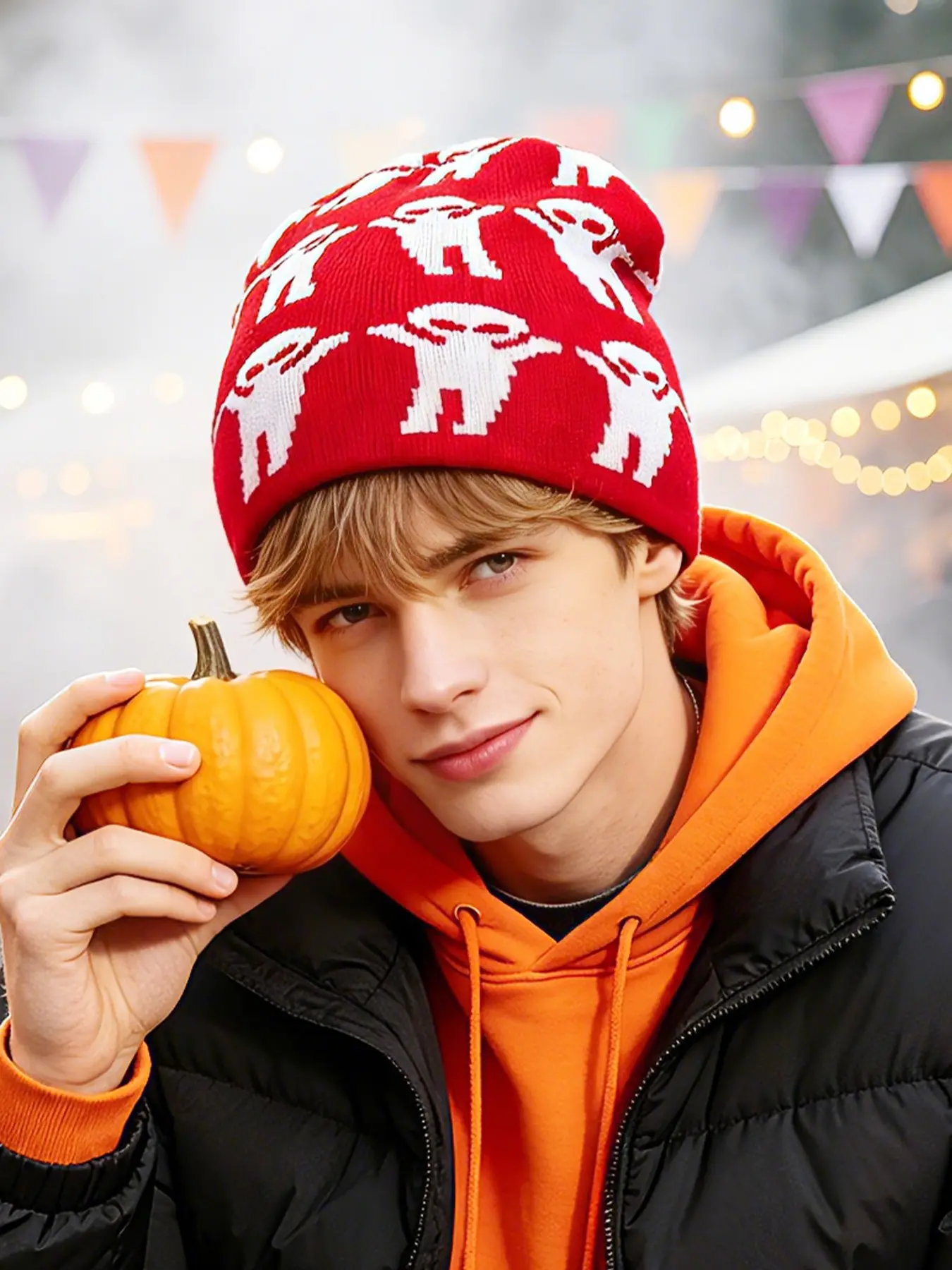 1 PC Men's and Women's Universal Funny Alien Plaid Knitted Hat, Trendy and Fashionable, Versatile, Warm and Insulating Accessories, Suitable for Halloween Theme Dress-up Combinations, Appropriate as a Gift