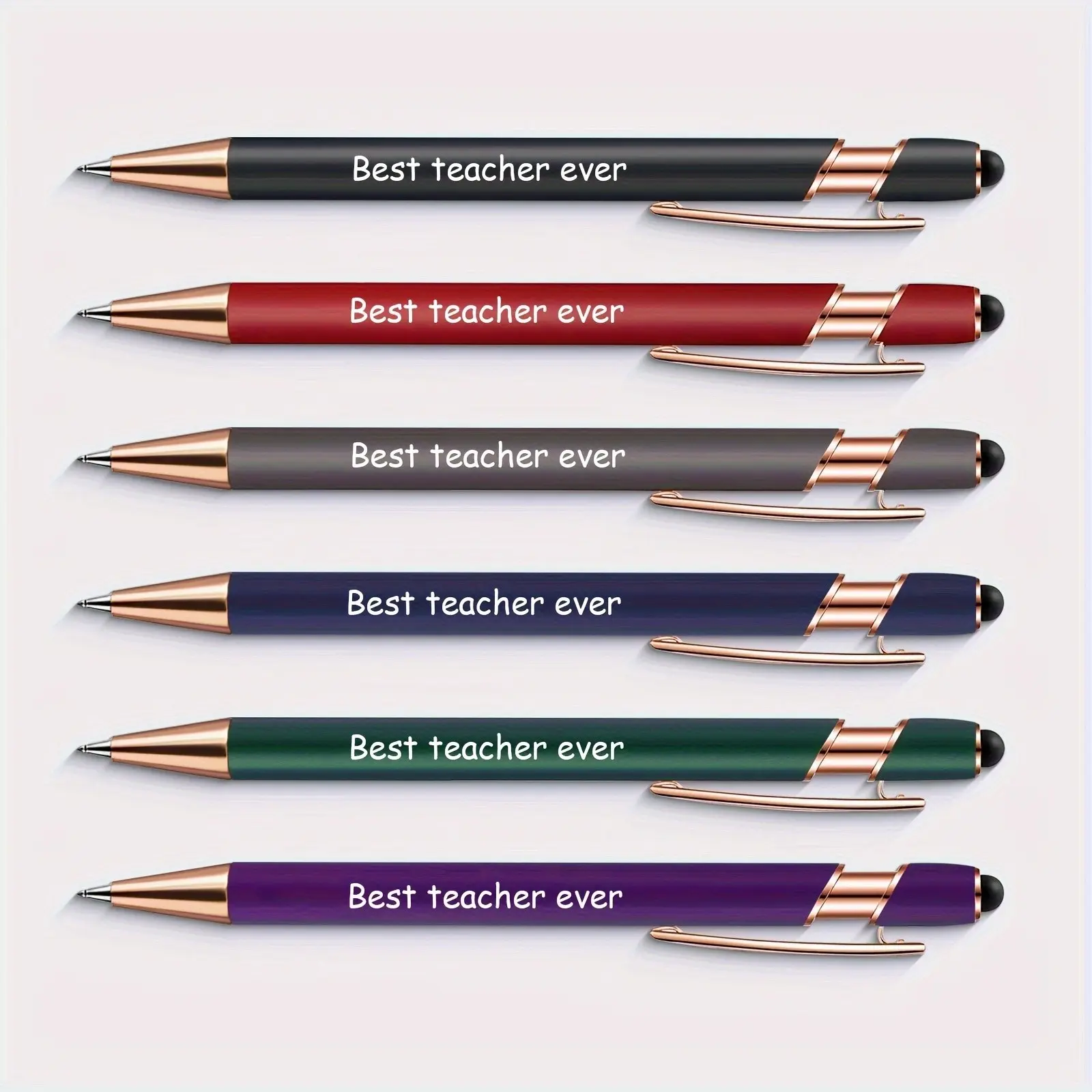 6-Pack Best Teacher Ever Ballpoint Pens, 2-In-1 Touch Pen, Metal Touchscreen Pen, 1.0mm Ink, Birthday, Christmas, Graduation Gift