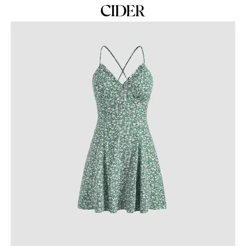 Cider [3 colors, size 2-26] Floral Lace Up Backless Mini Dress