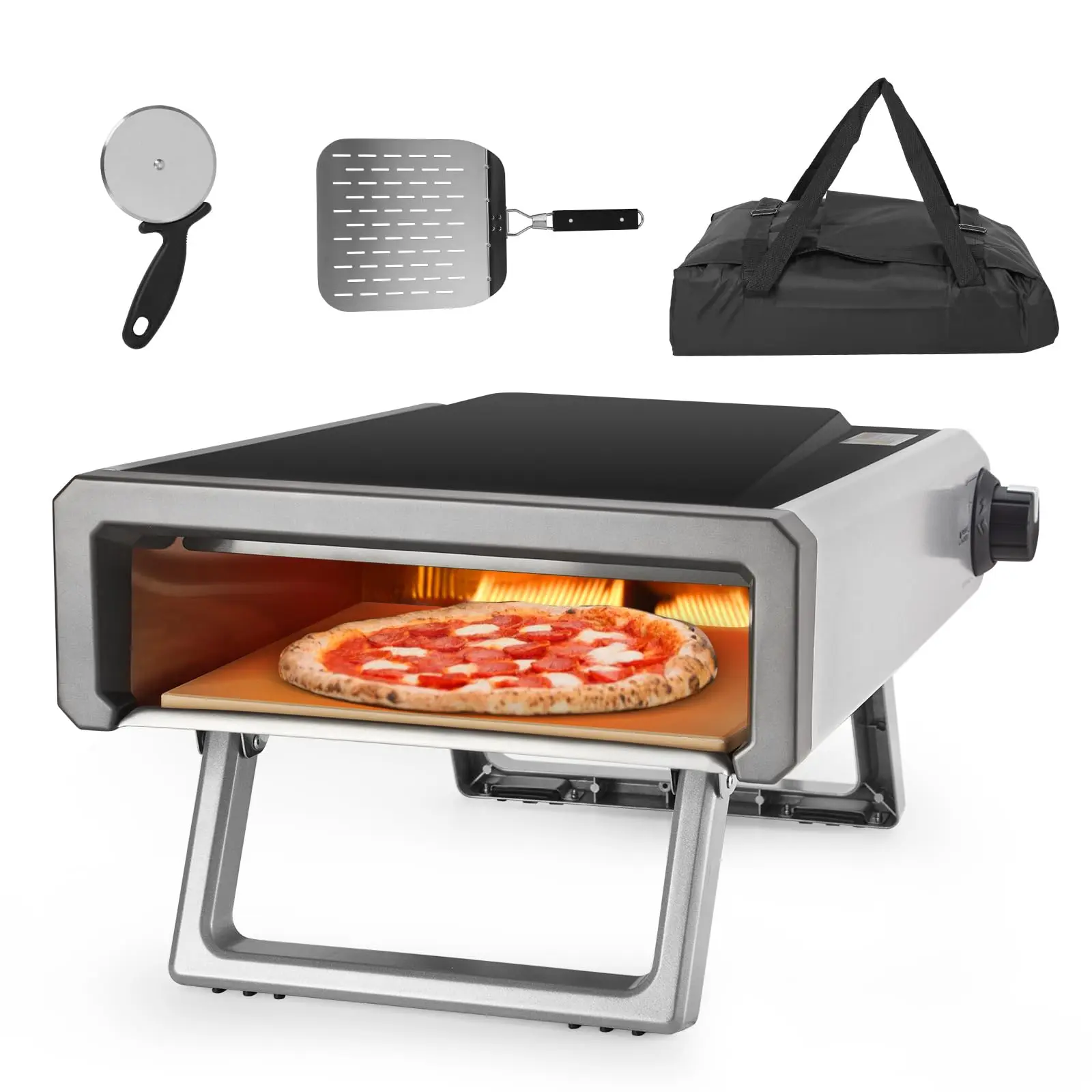 Garvee 12 in Pizza Oven, Kitchen Appliances, Portable Wood Fire Pizza Oven, Outdoor Electric Pizza Maker with Dough Peel, Artisan Countertop Stove for Indoor Outdoor Camping Home