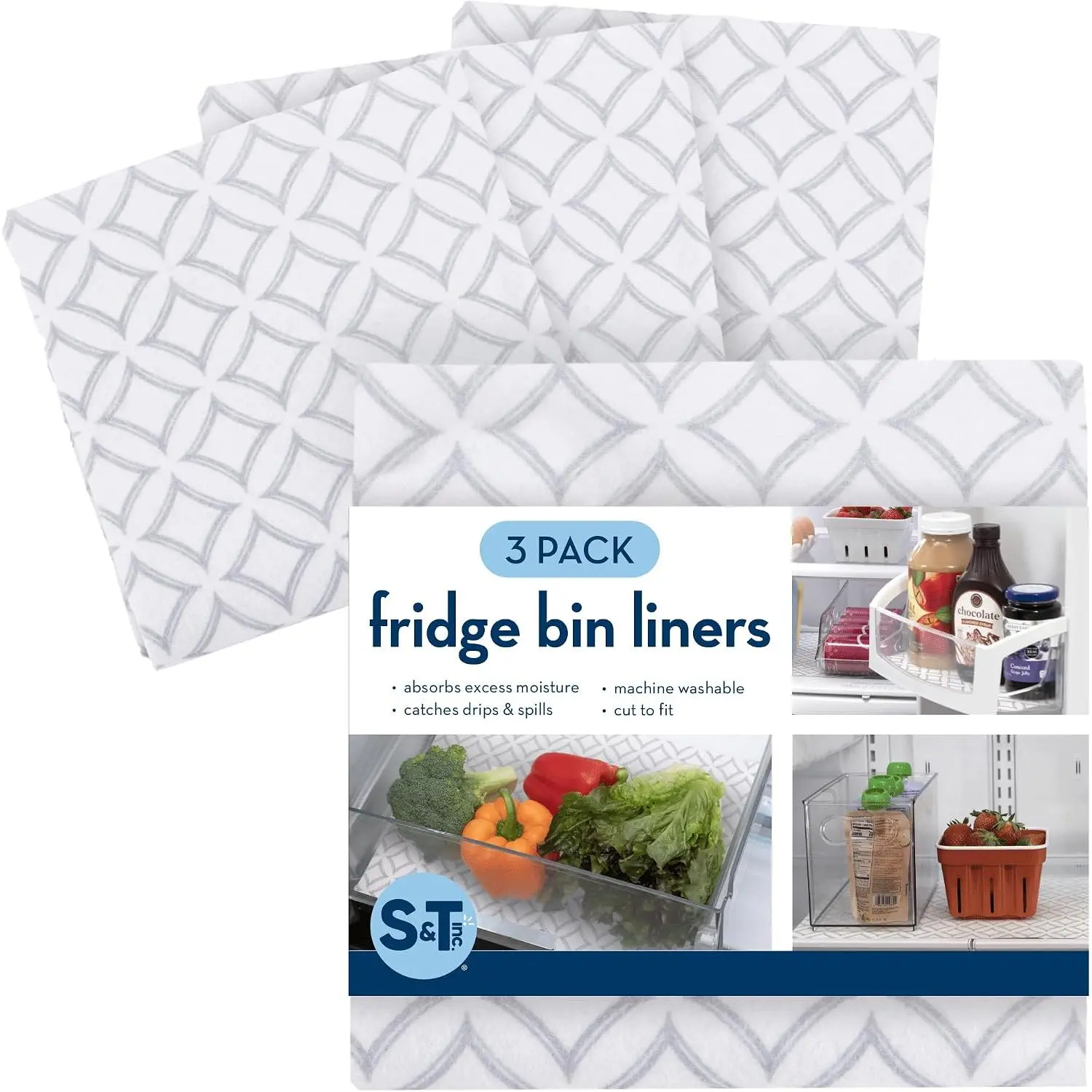 Fridge Liners, 3 Pack, 12" x 24", Round  | Non-Adhesive, Washable and Absorbent, For Kitchen Cabinets and Storage Bins, Refrigerator Liners
