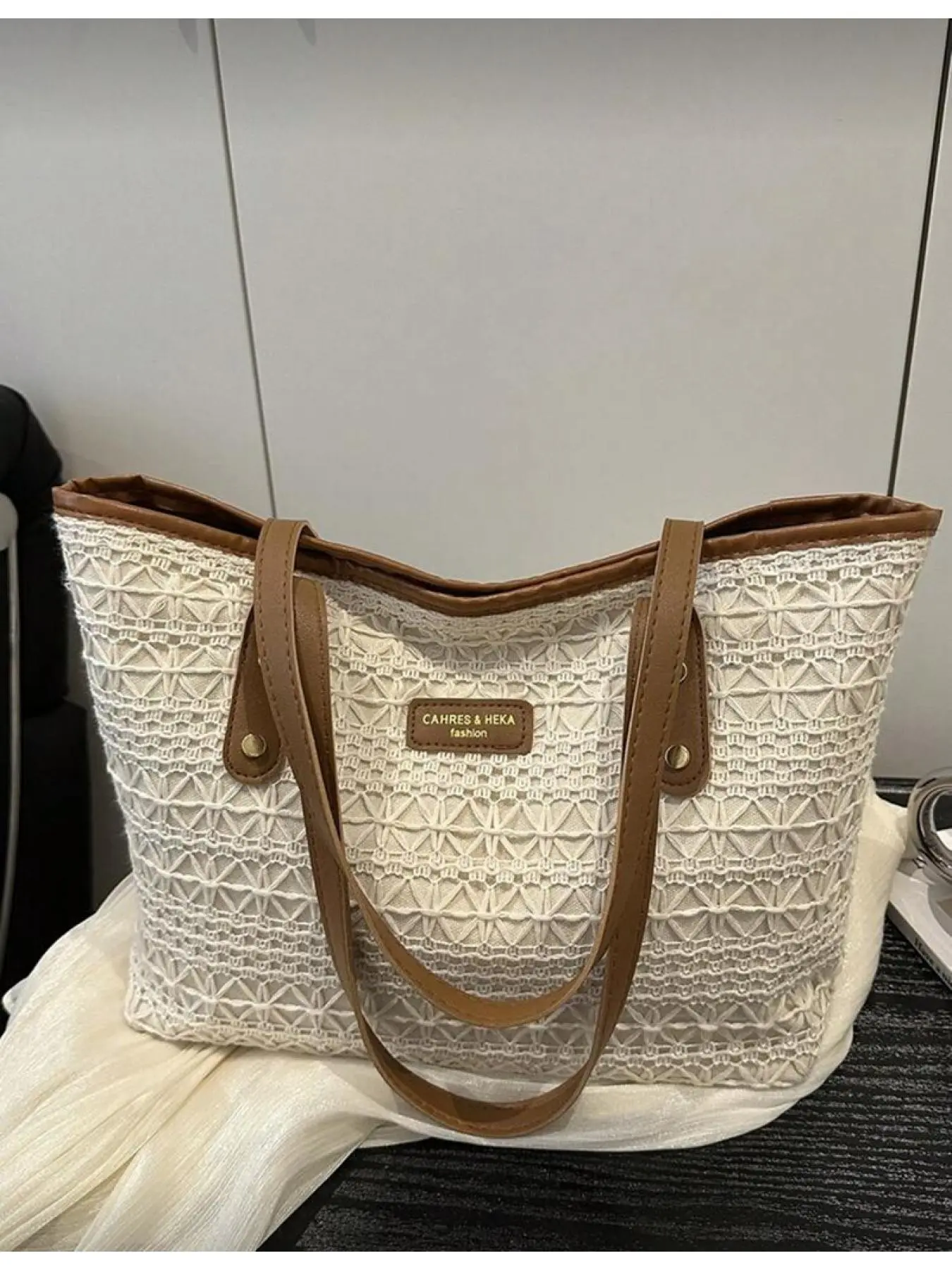 Women Large Capacity Beach Tote Bag Summer Woven Crossbody Bag Fashion Patchwork Handbag for Shopping Travel
