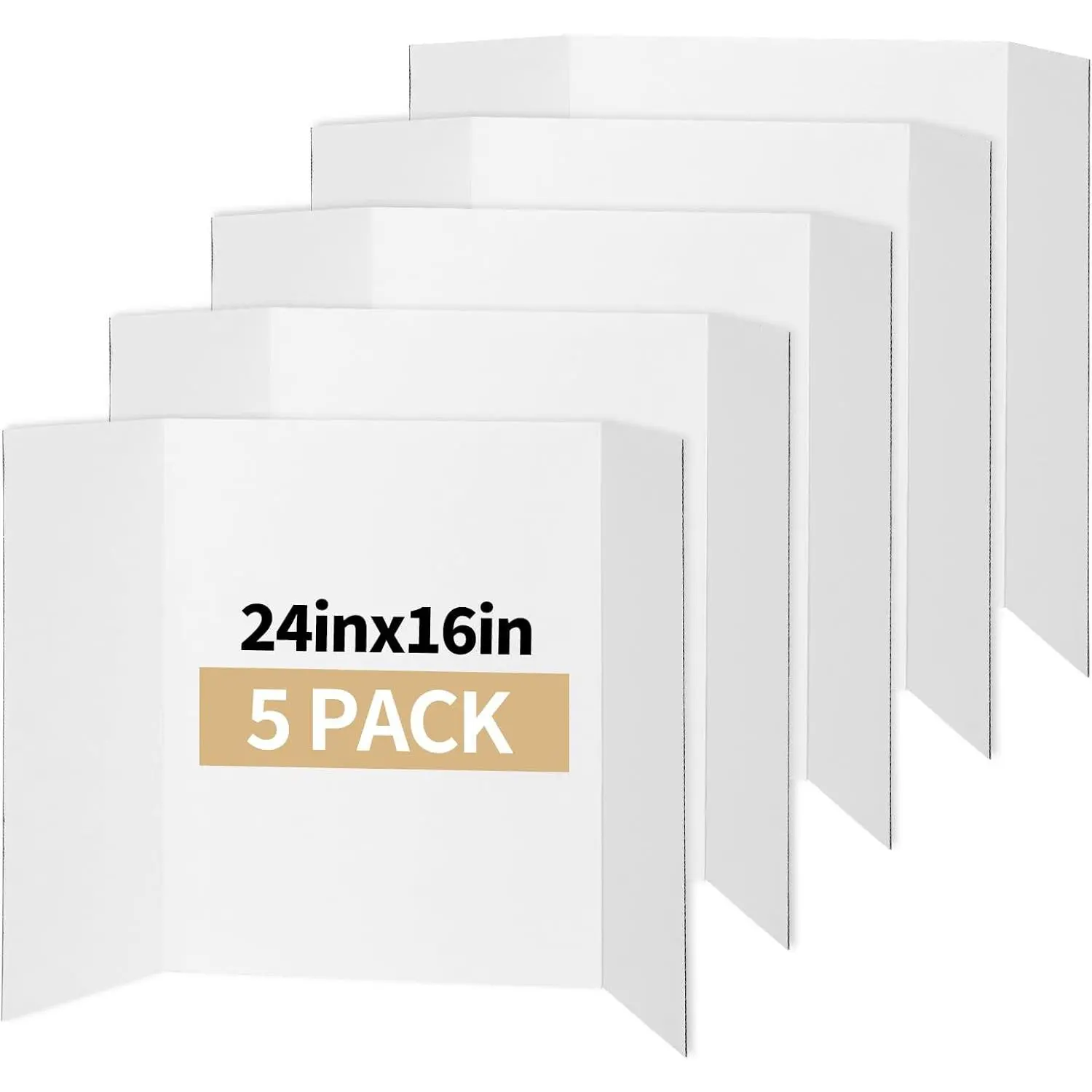 Trifold Poster Board – 5 Pack, 24 x 16 White Corrugated Presentation Display Boards for Science Fairs, School Projects, Exhibitions, and Office Presentations