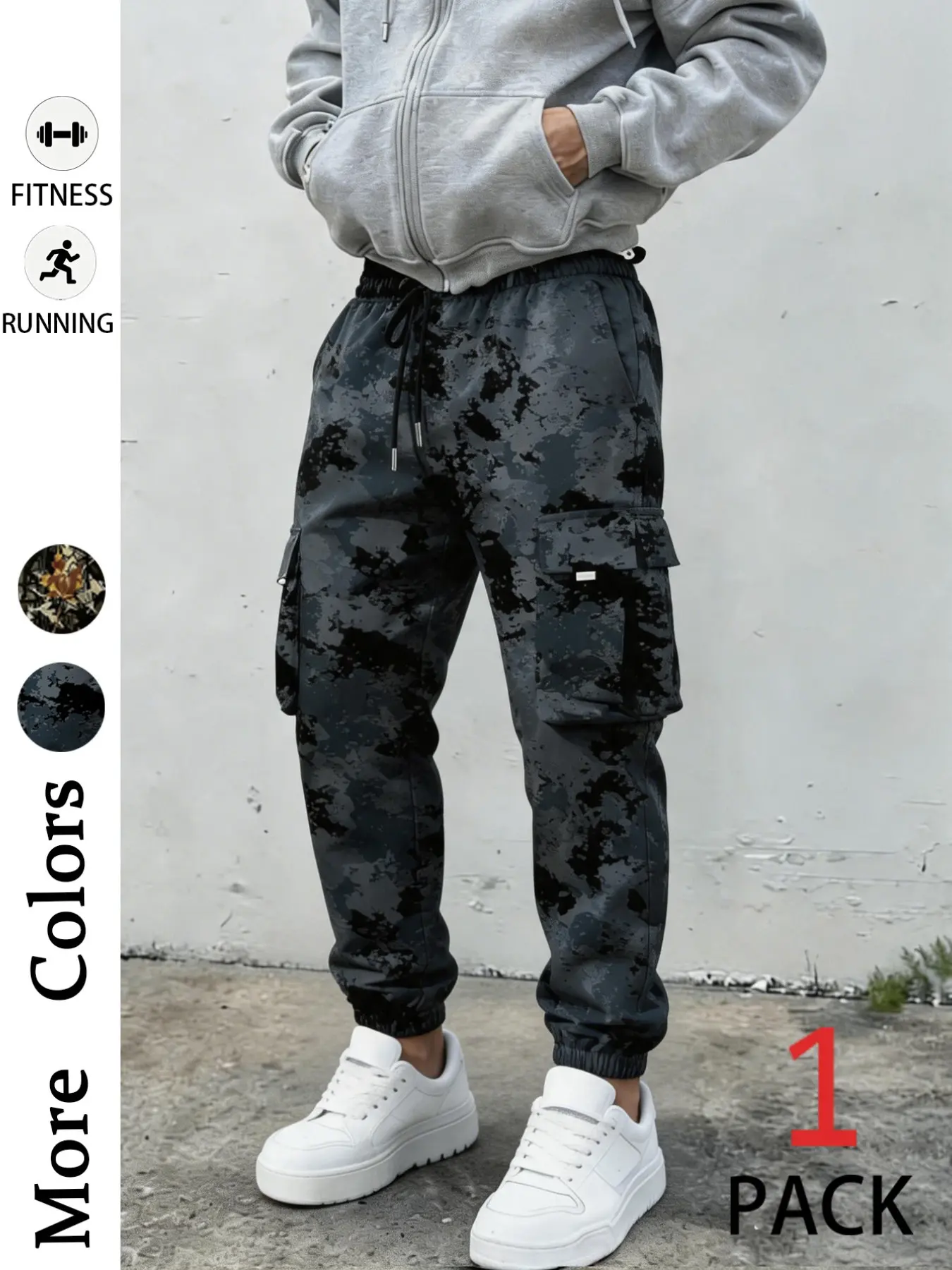 Men's Camo Print Multi-Pocket Cargo Jogger Pants, Sporty Fitted Mid Waist Sweatpants, Casual Outdoor Streetwear Trousers