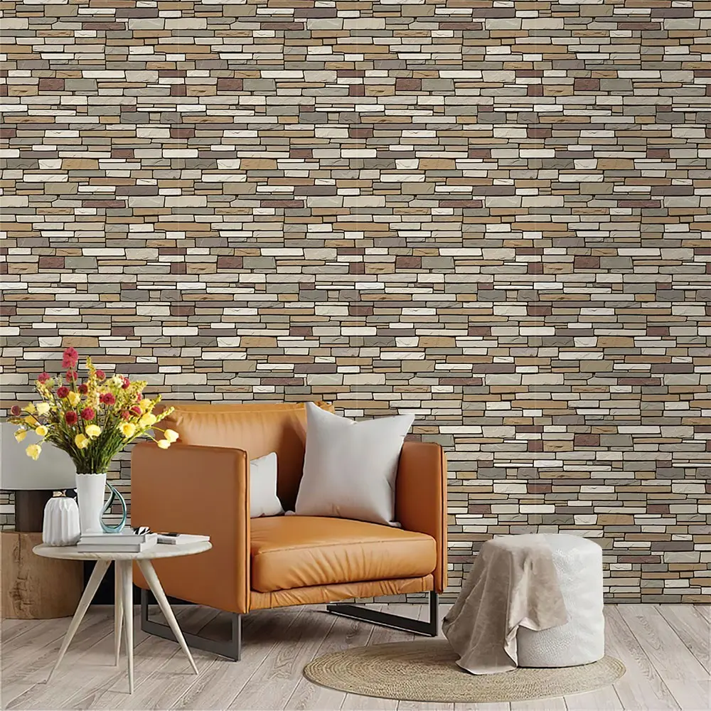 Cultural Stone Pattern Wallpaper, PVC Material, Self-Adhesive Backing, Ideal for Kitchen/living Room/bedroom Decor, Mould-Proof