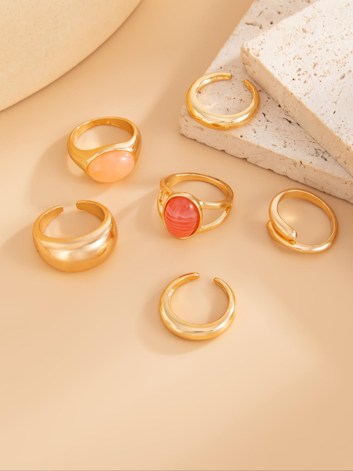 Boho Style Glass Gemstone Stackable Rings Set, Vintage Multi-element Fashion  Unique Design Jewelry for Women, Perfect Gift for Friends & Daily Wear