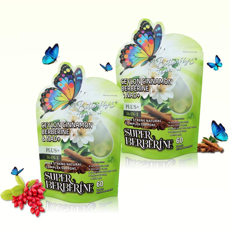 Butterfly's Tear Berberine & NAD+ Gummies – Daily 16-in-1 Support for Metabolic Health, Energy & Digestive Balance | Ceylon Cinnamon, PQQ, Resveratrol | 60 Count