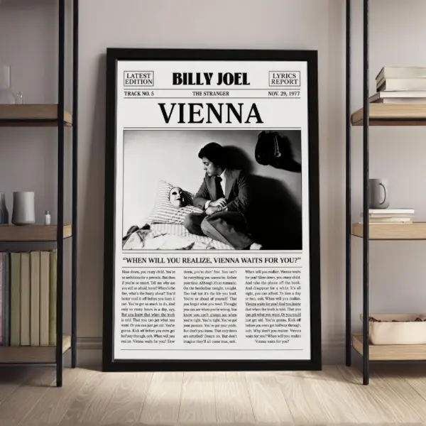 Billyy Joel Retro Newspaper Print, Vienna Poster, Vienna Lyrics Print, The Stranger Poster, Poster Decor Decorative lyric wall art letter print vintage music themed poster canvas wall art print music lover gift room decor gift