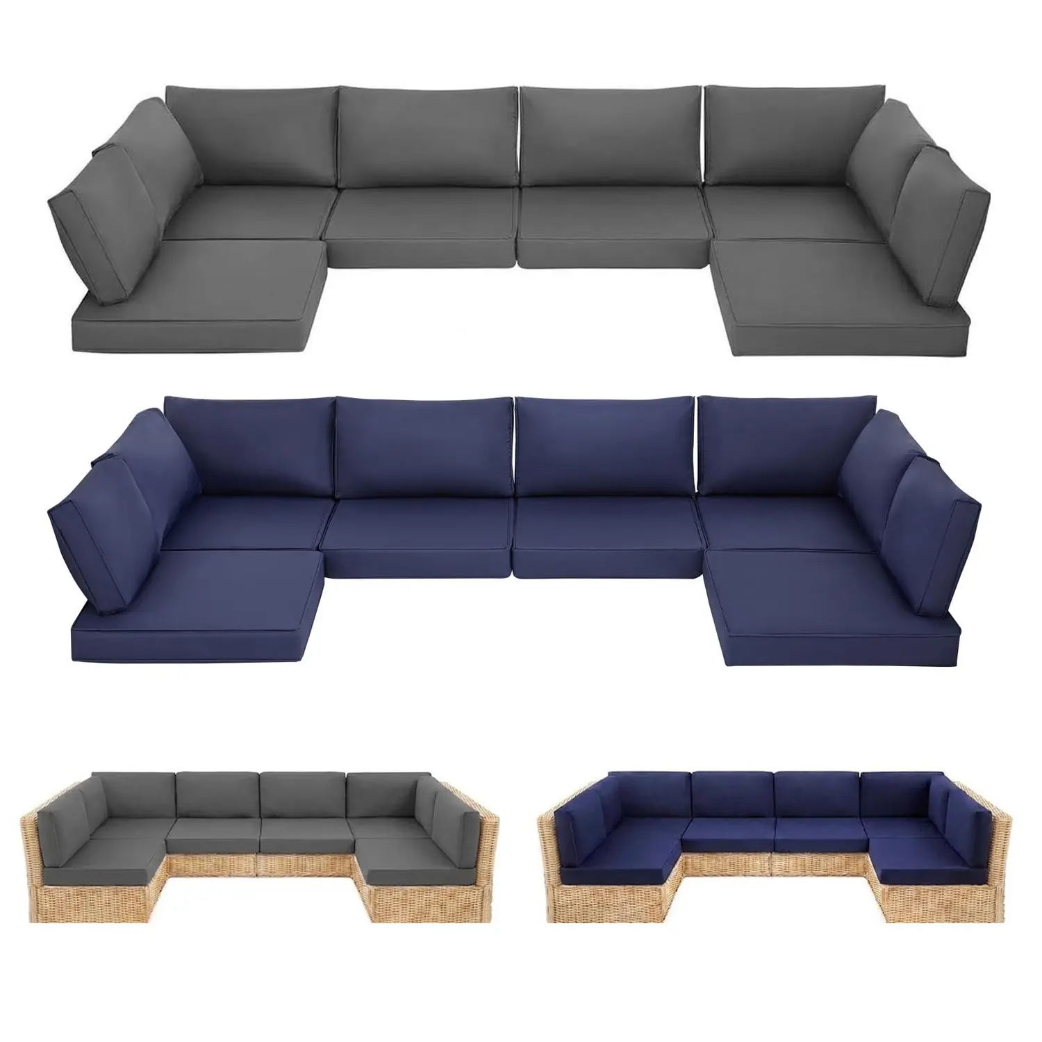 Outdoor Replacement Cushions for Patio Furniture,14-Piece Patio Furniture Cushions for 6-Seat Patio Conversation Sets,Waterproof & Fade Resistant Deep Seat Cushion for Outdoor Sofa
