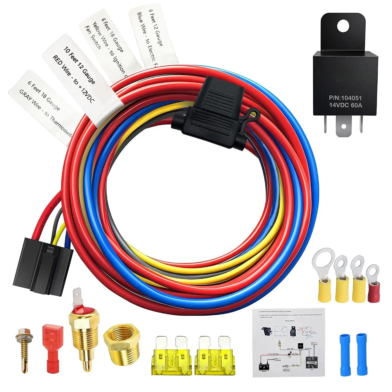 Electric Fan Relay Kit 12V 60 AMP Electric Radiator Cooling  Fan Relay Kit with Thermostat Control  185  175 Off Upgrade