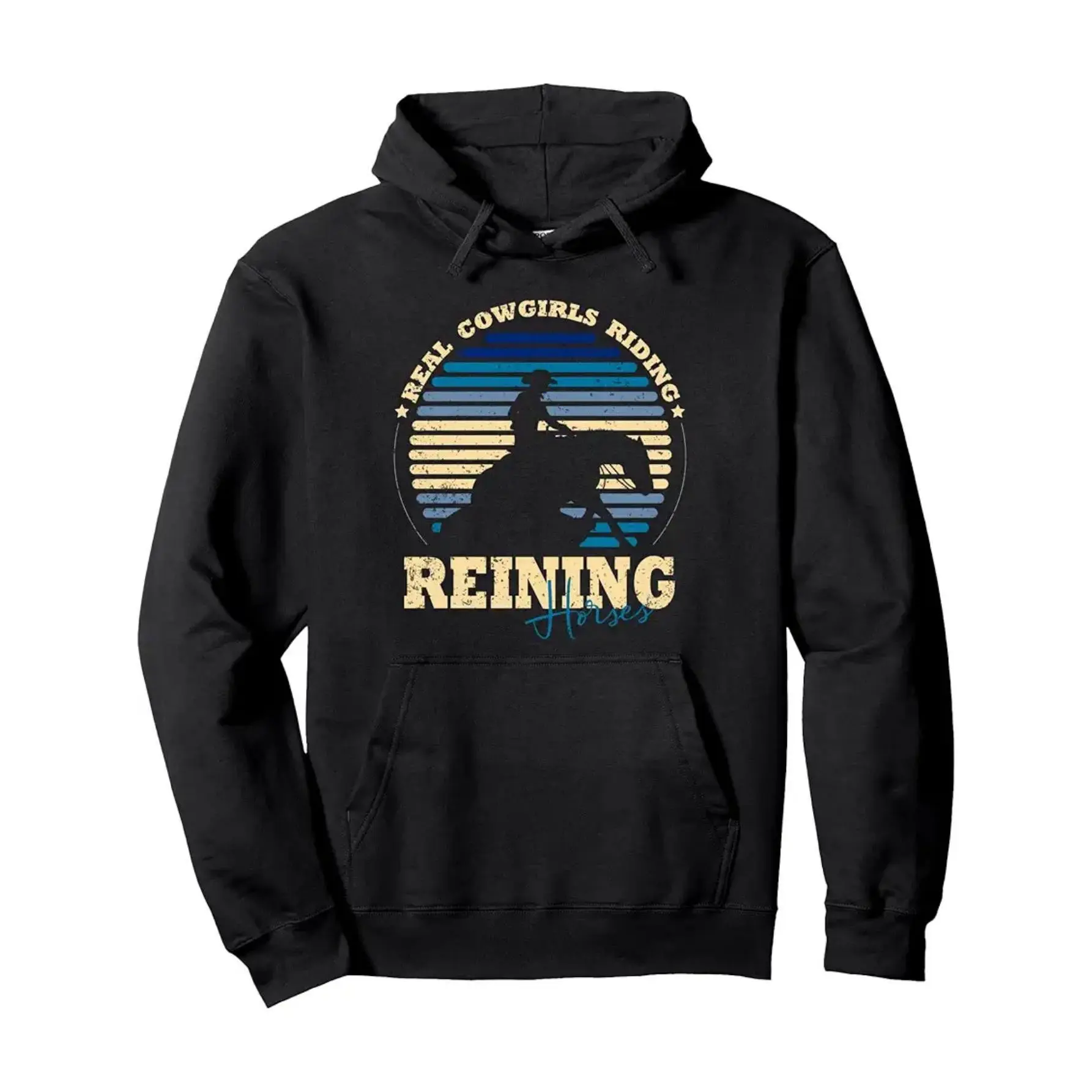 Men's Western Cowboy & Cowgirl Reining Action Print Hooded Sweatshirt - Horse Riding Hoodie with Front Pocket, Relaxed Fit Pullover for Equestrian Events, Ranch Lifestyle & Casual Wear, Machine Washable Cowboy Apparel