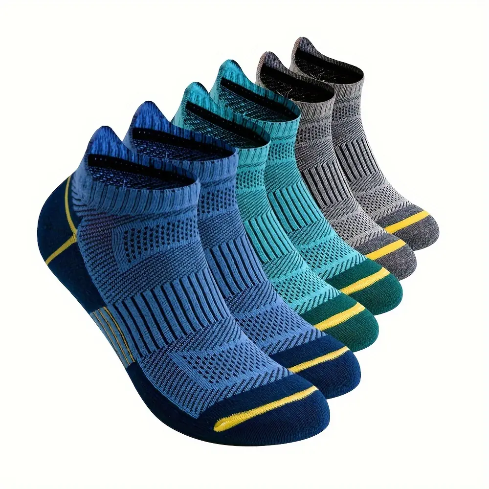 6 pairs of men's mesh breathable socks for sports and running, with moisture-wicking and sweat-absorbing features, bright-colored sports socks with small ear-shaped details on the heel, 6 pairs of random styles as shown in the picture