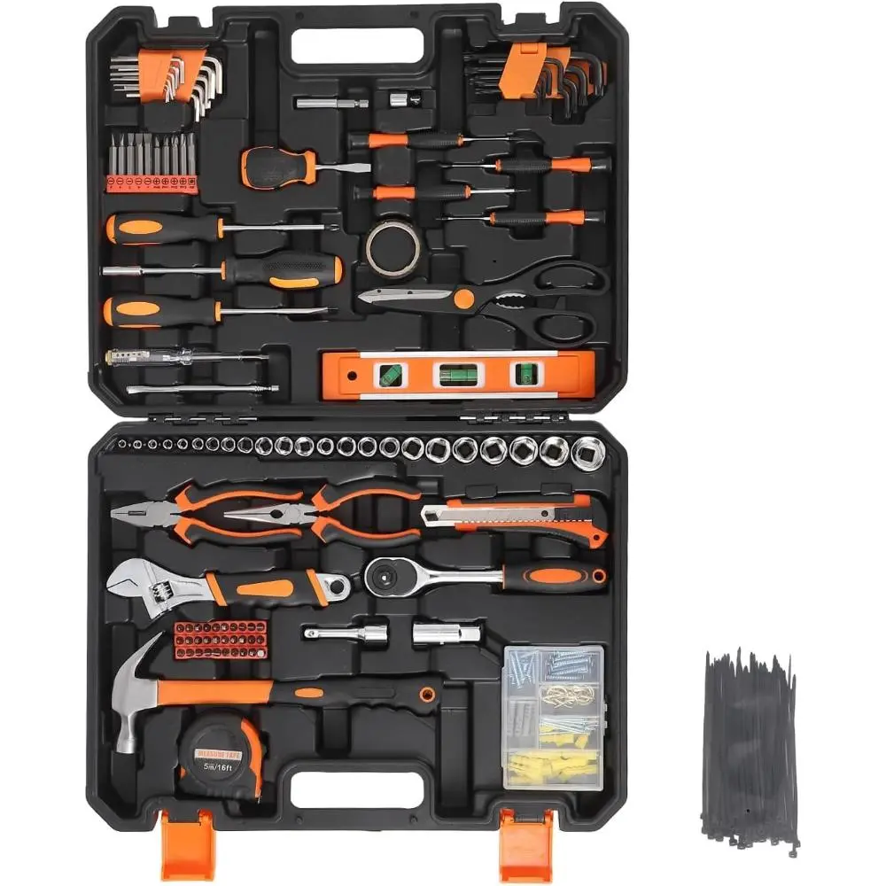 247PCS Premium Steel Work Tools Set with Case - Socket Wrench Set, Screwdrivers, Pliers, Hammer, Tape Measure, Soft-Grip Handles for Home Repair, DIY, Gifts, Tool Set Mechanics Kit, Service Tool Kit