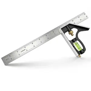 12 Inch Combination Square, Adjustable Carpenter Square with Stainless Steel Ruler and  , Metric and Inch Scale, Bubble Level and Scriber, 90 and 45  Combo Layout Tool