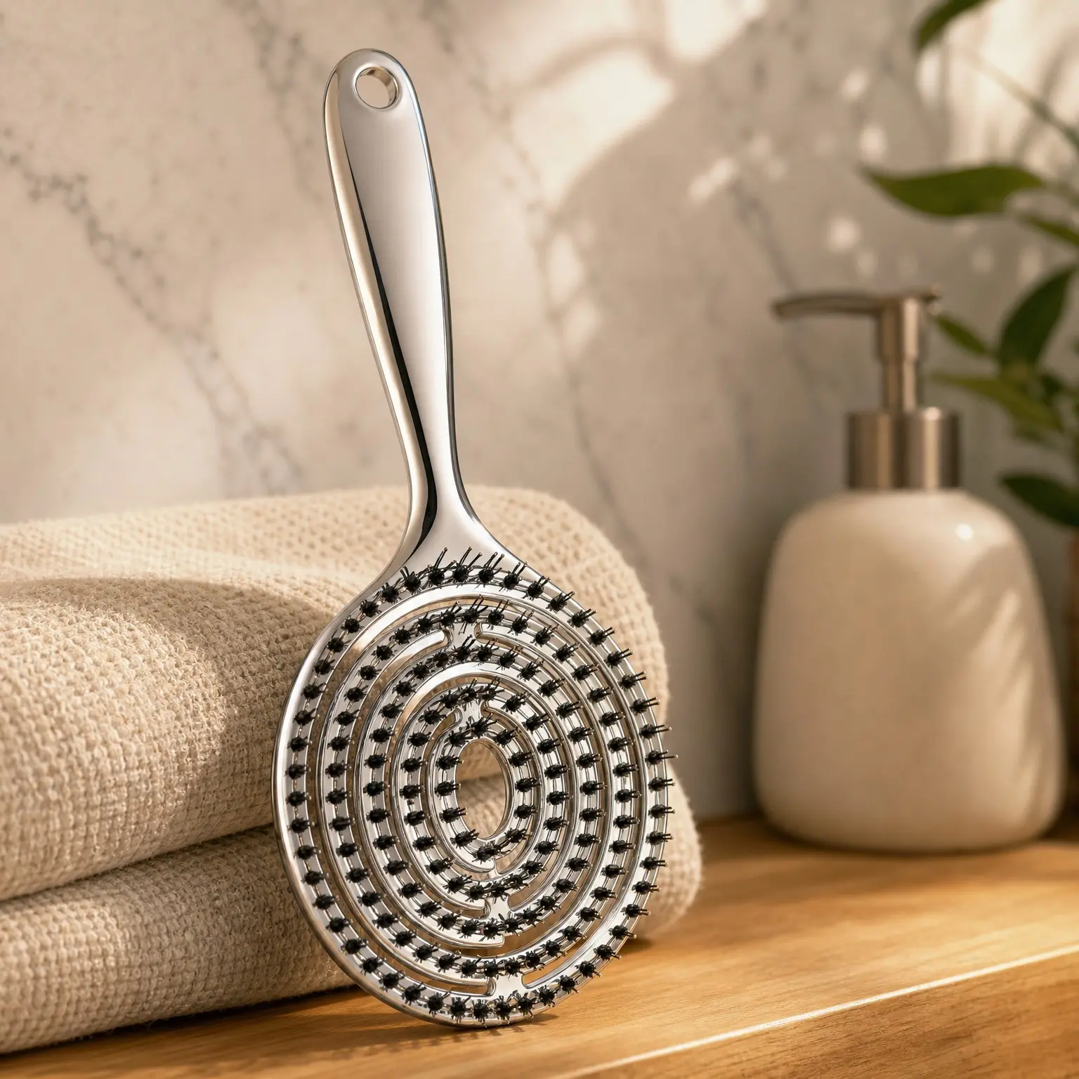 Detangler Hair Brush, Smooth Without Tugging, Anti-Frizz & Anti-Static, Plated Finish, Reduces Breakage, Scalp Massage, Boar Bristle for Wet & Dry Hair, LightweightGift