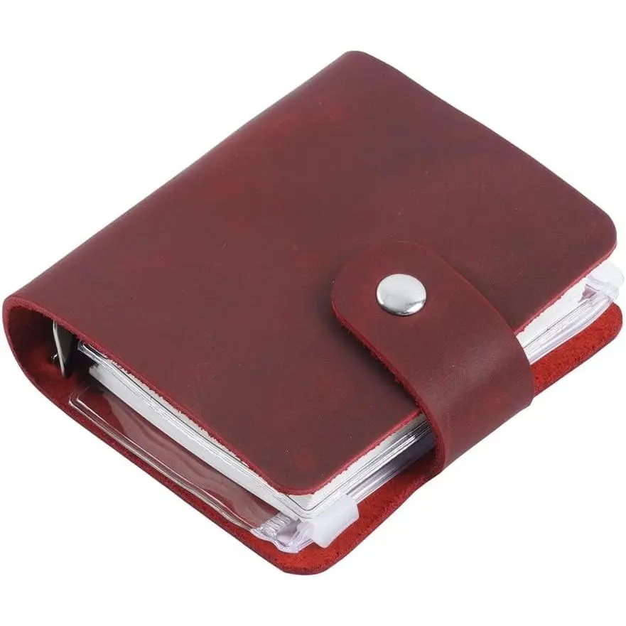 A9  Journal, Red  Leather Pocket Size Binder Planner, Mini  Leather Planner, 120 Sheets Pages, Loose Leaf 3-Ring with Snap Button Closure (Red)