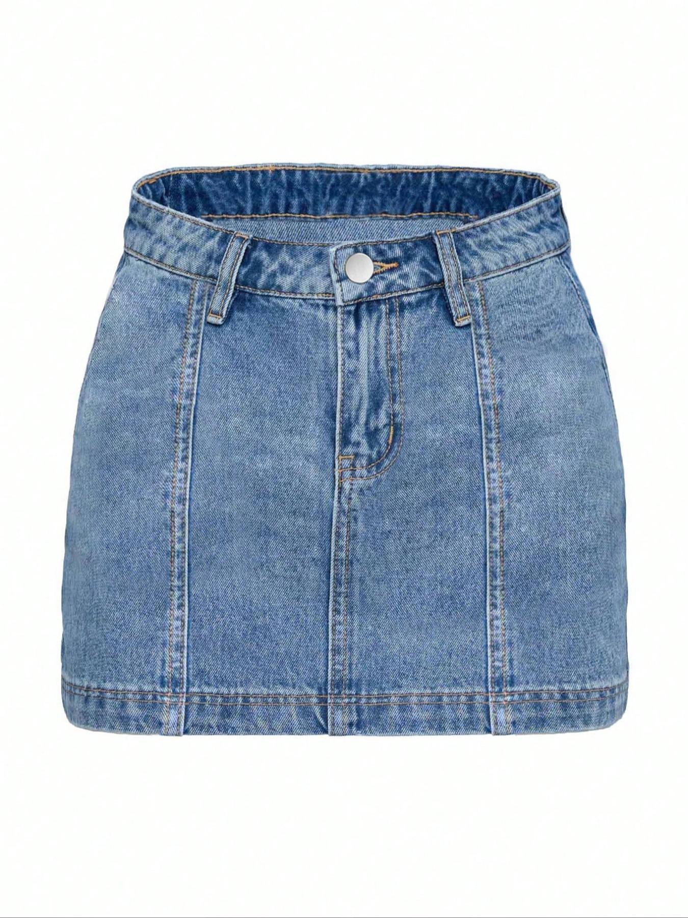 Summer Denim Skirt Fashion Trendy Elastic Slim Fit Washed Blue Women's Short Jean Skirt, Casual Style, Perfect for Daily Wear, Womenswear