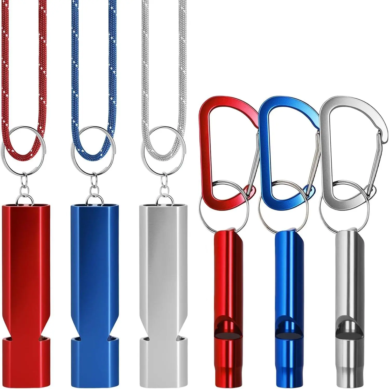 Whistle Set, 120dB Loud Safety Whistles - 6 Pack  Size  Whistles, 3 Paracord Lanyards, 3 Carabiners for Personal Safety, Camping, Hiking, , Marine Rescue