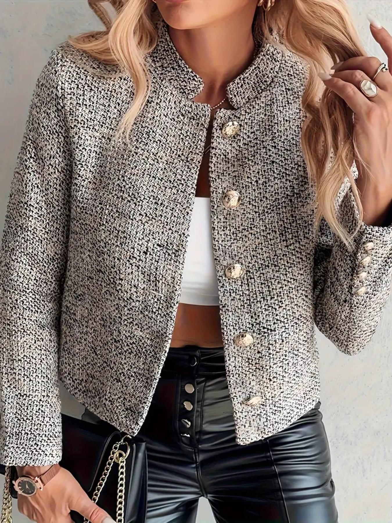 Women's Solid Button Front Coat, Casual Fitted Long Sleeve Outerwear for Fall & Winter, Ladies Clothes for Work Office Business, Casual Fashionable Jacket, Womenswear