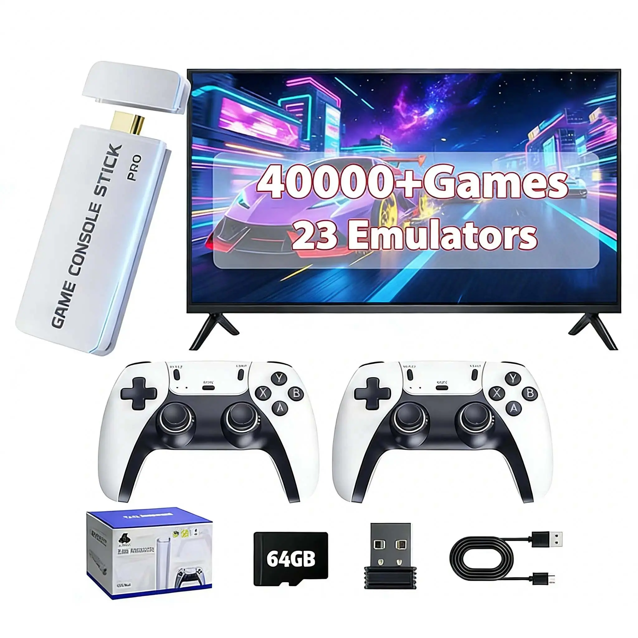 2026 Mass Games Retro Portable Home Console - 40000+ Built-in Titles, 23 Emulators, Wireless Controllers, 128GB SD Card, Button Design, HDMI Port, HDMI Cable, SEO Stick Compatible - for Kids & Adults - Tech Gadgets, Gaming Console, Video Game Stick, Plug