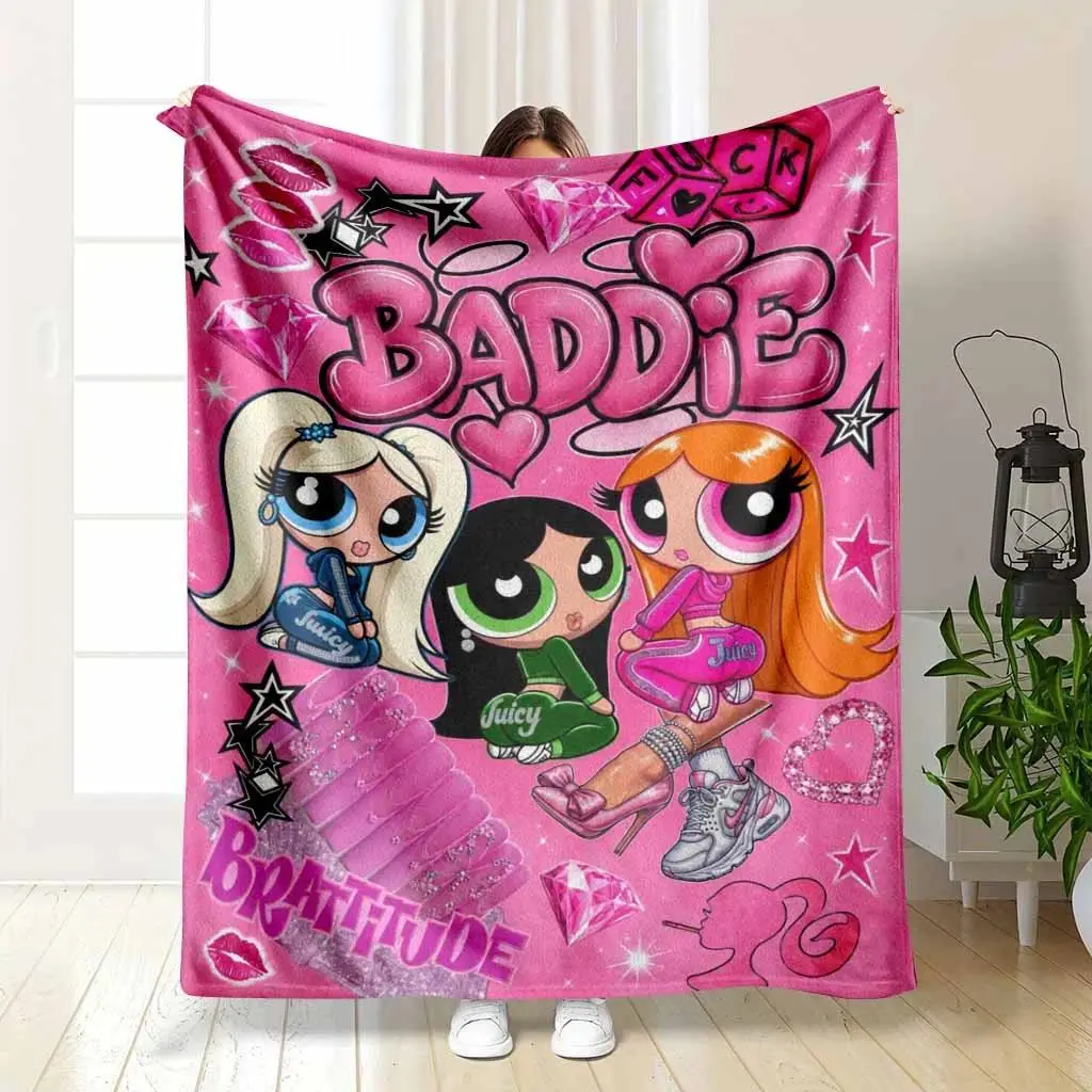 Y2K Pink Baddie Flannel Throw Blanket, cooling blankets cooling blanket blankets quince bedding, Glam Diva Icons Diamond Lips Stars Print Soft Warm Lightweight Plush Blanket Bedroom Sofa Dorm Party Lounge Home Decor Holiday Gift