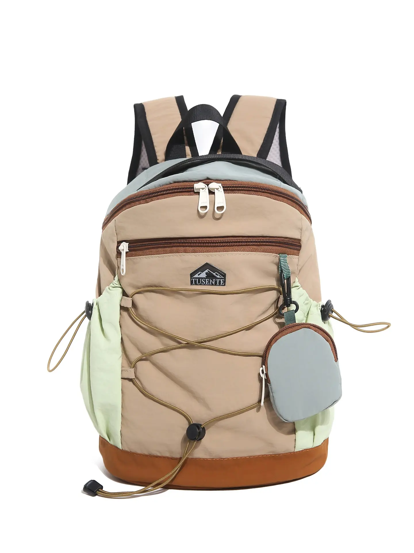 Unisex Outdoor Backpack, Japanese Camping Style, Elastic Drawstring Storage, Water Bottle Pouches, Detachable Earphone Bag, Lightweight