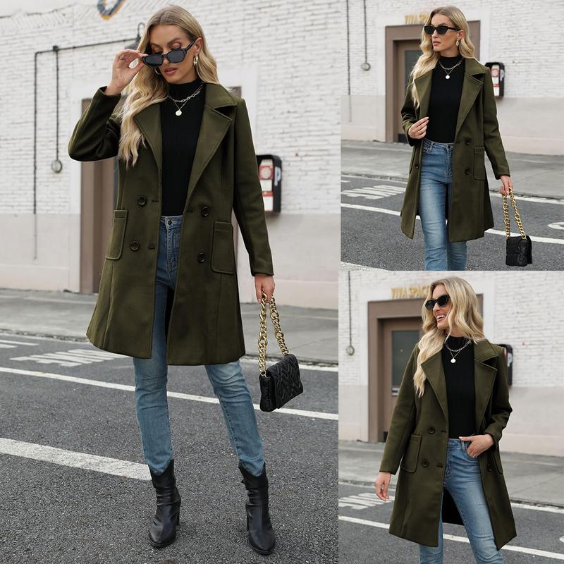 Molitree Women's Winter Wool Blend Camel Mid-Long Coat Notch Double-Breasted Lapel Jacket Outwear Womenswear Tops Minimalist Collared Casual Button Molitree Women's Winter Wool Blend Camel Mid-Long Coat Notch Double-Breasted Lapel Jacket Outwear Womenswear Tops Minimalist Collared Casual Button