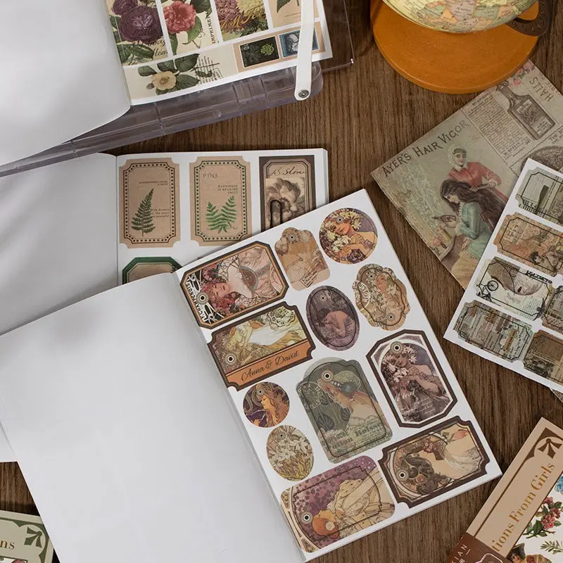 Vintage Journal Sticker Book, 20 Sheets Handmade Paper Stickers, Decorative Stickers for Journals, Time Market Series, Perfect for DIY Projects