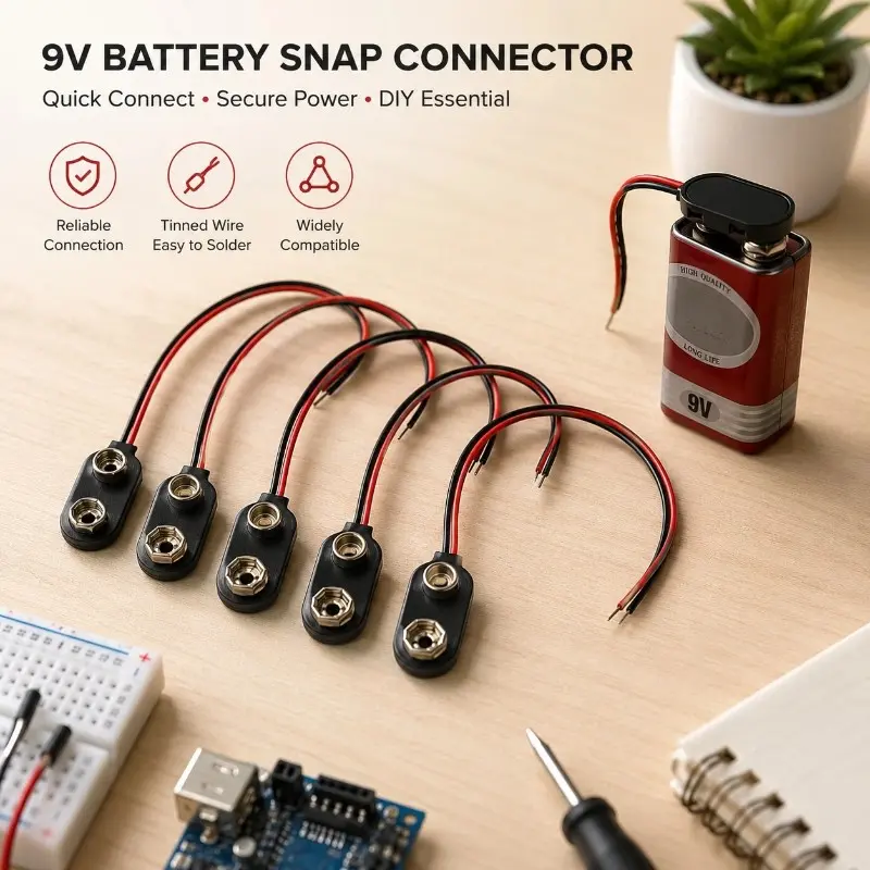 10-Pack 9v Battery Clip Connector with Wires, Circuit Experiment Power Connection Wire, Battery Clip Terminal, Quick Connectors