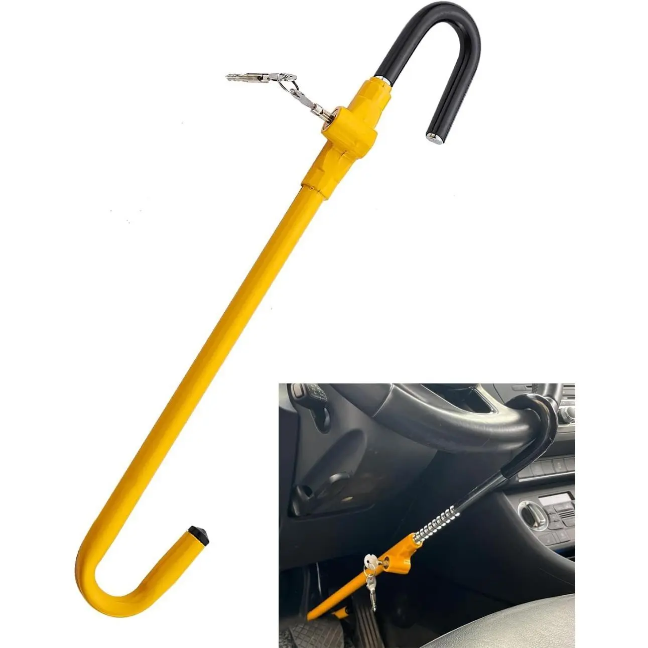 Steering Wheel Lock Anti-Theft Car Device, Steering Wheel Pedal Brake Lock Retractable Hook Car Security Products Universal Fit Yellow, Locking